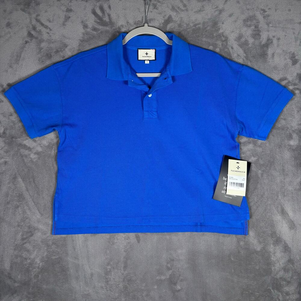 Tuckernuck Women’s Blue Cropped Polo Shirt Size Small NWT Boxy Preppy Golf